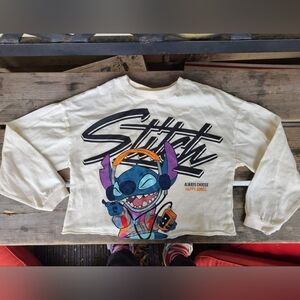 ZARA DISNEY LILO & STITCH SZ 9-10Y VGUC CREAM  cut off / cropped l/s shirt